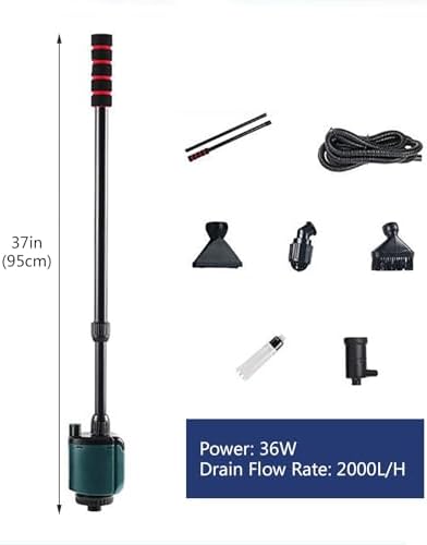 High-Performance Aquarium Gravel Cleaner with Removable Algae Scrubber, Complete Water Maintenance Kit with Hose & Clamp for Efficient Fish Tank & Sand Cleaning (36W)