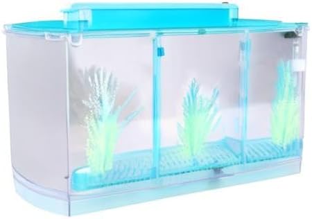 LIZEALUCKY Betta Fish Tank, Adjustable LED Light Acrylic Small Aquarium, Fish Tank Starter Kit with Isolation Plates and Water Change Valve, Blue