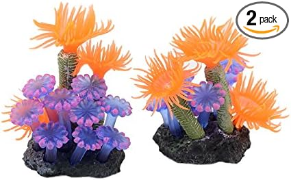 CNZ® Artificial Coral Plant for Fish Tank Decorative Aquarium Reef Ornament (Orange Sea Anemone, 2pcs)