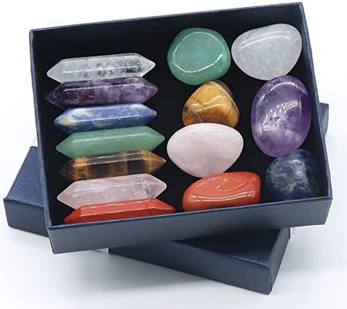 7-Piece Set of Natural Chakra Stone, Crystal Stone, Colorful six Pairs of Pointed Columns, 7 Healing Crystal Stones, Home Decoration Stones