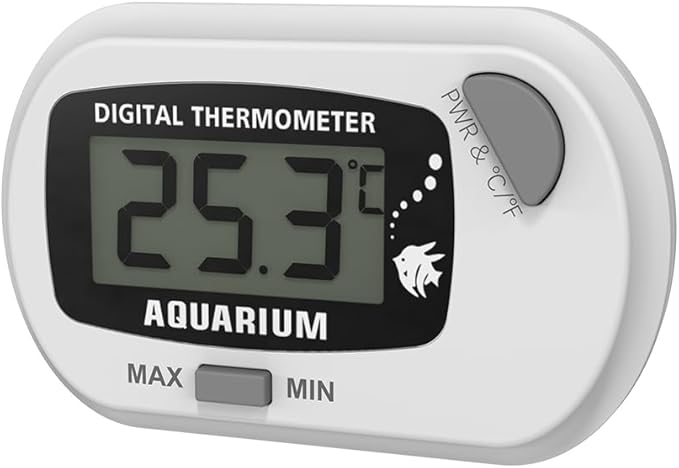 Digital Aquarium & Reptile Thermometer Hygrometer, Stick-On Fish Tank Temperature Gauge with MAX/MIN LCD Display, Terrarium Water Temp Monitor for Reptile Habitat (White Gray)