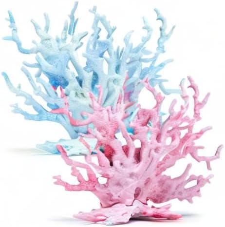 2 PCS Aquarium Coral Ornament, Blue Pink Coral Reef Decor, Artificial Plants Fish Tank Decorations