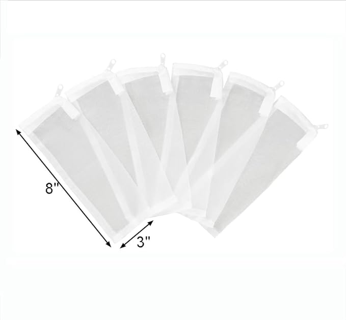 AQUANEAT Aquarium Filter Media Bags 6pcs Fish Tank Extra Fine 100 Micron Mesh Bags with Plastic Zipper for Activated Carbon (3" x 8")
