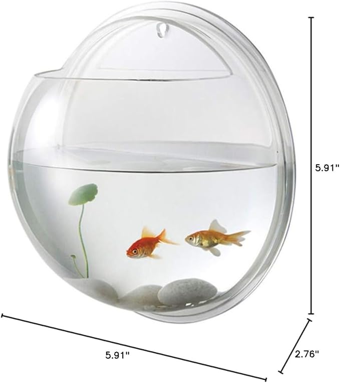Aquarium Wall Mounted Plant Bowl - 6 Inch Round Acrylic Betta Fish Tank, Hanging Bubble Vase for Plant Propagation & Home Office Wall Decorations