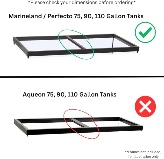 48x18 Aquarium Lid 2 Piece Set – ML/Perfecto (22 3/4" x 16 5/8" x 3/16" H) Glass Top for 75/90/110 Gallon Tank with Center Brace ML