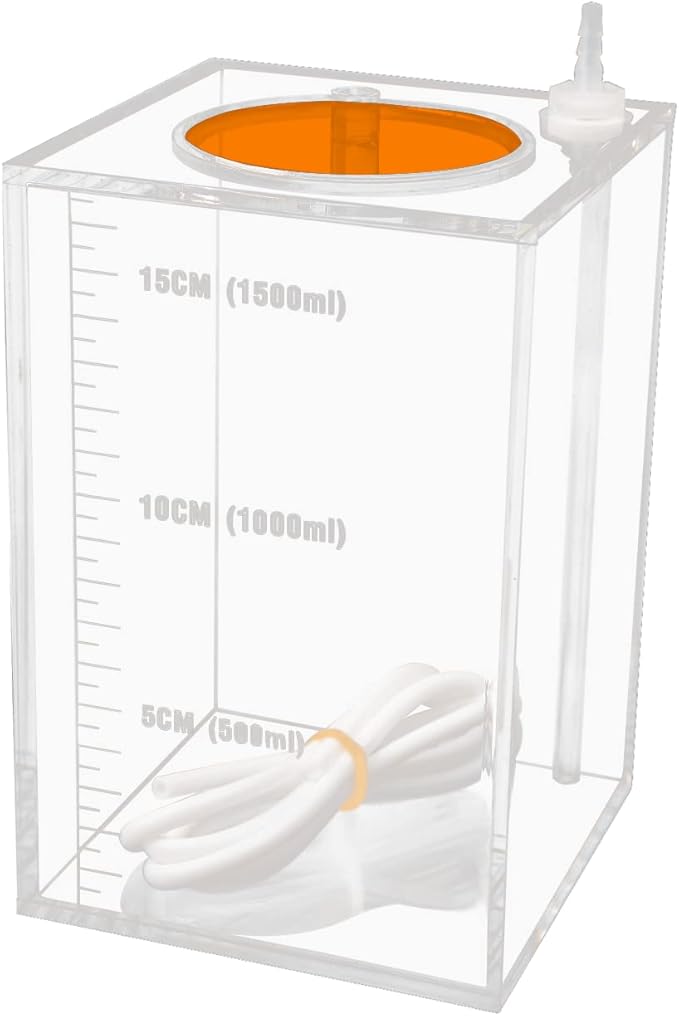 Aquarium Choice Acryli Made Liquid Storage Bucket Dosing Pump Reservoir Container (4.25 * 4.25 * 6.5 Inch;1500ml/1.5L(Orange Version)