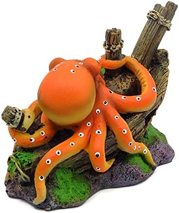 Small Aquarium Decoration Cute Octopuse Design Fish Tank Ornament Shipwreck Landscaping for Mini Small 5 10 Gallons Fish Turtle Tank