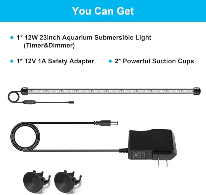 DaToo 12W 23inch Submersible Aquarium Light Underwater Fish Tank Light LED Aquarium Light Bar with Timer Auto On/Off and Dimmer Adjustable Brightness, 1 Yr Warranty
