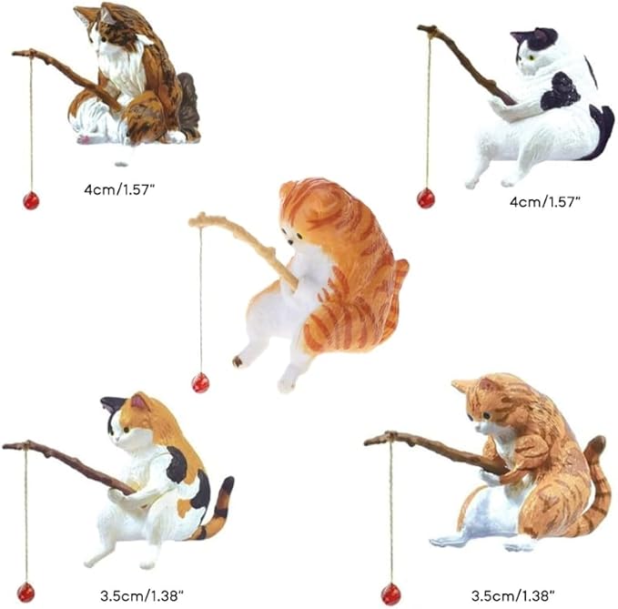 Aquarium Figurines Decorations Miniature Animal Ornaments Set Small Fishing Cat Landscaping Accessories For Fish Tanks Fishing Cat Figurine Animal Aquarium Decorations Aquarium Decor Betta Fish Tanks