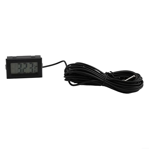 Digital Thermometer with Probe -50 to +110°C, Waterproof Sensor for Aquariums and Terrariums, LCD Display, 1m to 5m Cable, Black(5 meters)