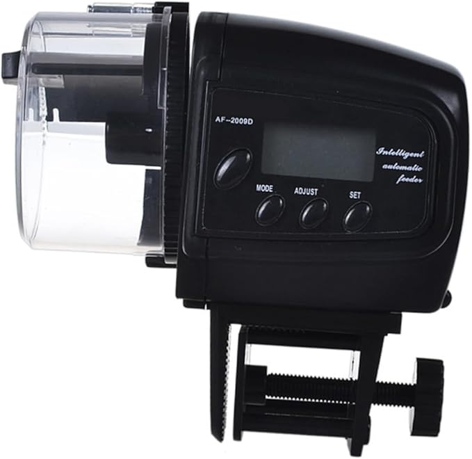 Generic Automatic Fish Food Feeder with LCD Timer for Aquarium Tank Moisture-Resistant Design Feeding Programmable Manual and Auto Mode Battery Operated Black