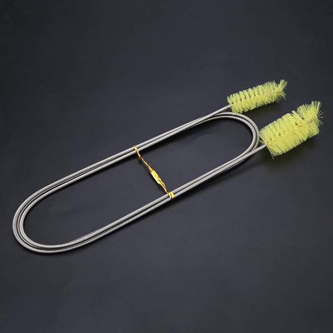 Pssopp Aquarium Cleaning Spring Brush, Double Head Filter Tube Hose Pipe Pump Cleaner Flexible Stainless Steel Spring Nylon Brush 155cm for Fish Aquarium