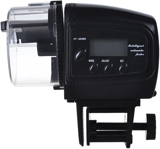 Automatic Fish Food Feeder with LCD Timer Black Adjustable Clamp for Aquariums Suitable for Flake Pellet Food Dry Loose Feeding