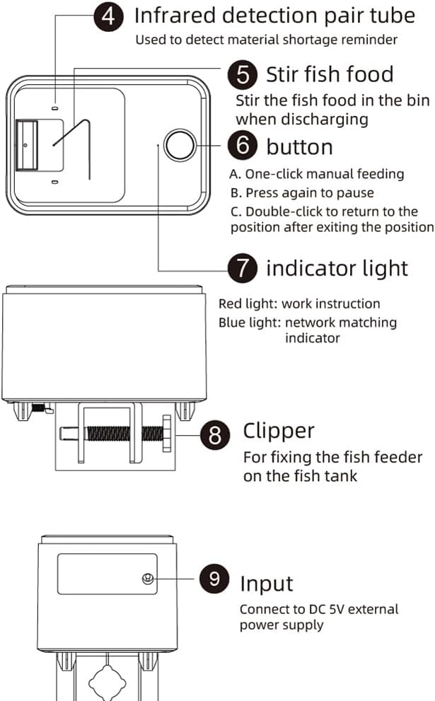 Weytoll Automatic Fish Feeder for Aquarium, WiFi Intelligent Timing Aquarium Goldfish Feeder with 100ML Large Capacity and Mobilephone APP Control Suitable for a Variety of Feed