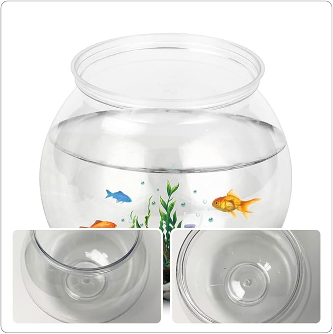 POPETPOP Plastic Fish Bowl - Small Fish Tank Desktop Round Fish Bowl Transparent Aquarium Vase Hydroponic Plant Terrarium for Home Office Decor