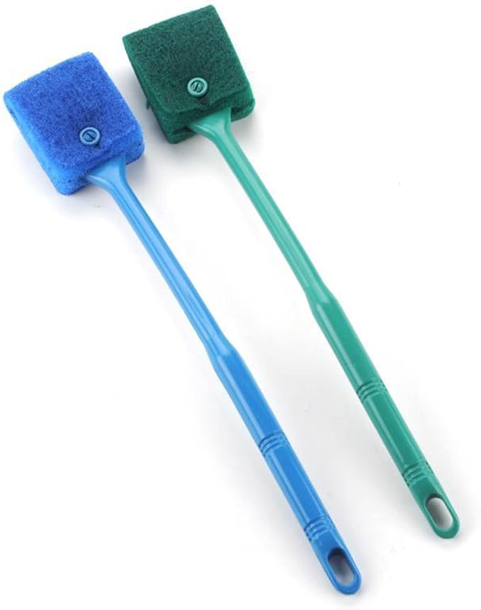 Algaes Cleaning Brush Aquarium Scrubber Cleaner for Glass Long Handle 2-Sided Sponge Pad Fish for Tank Cleaning to Aquarium Algaes Scraper Sponge Glass, Green