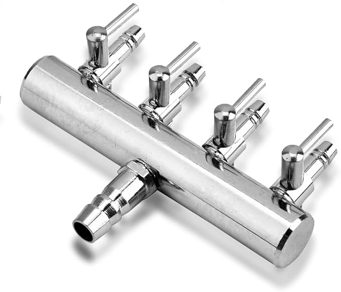 Joyzan Air Splitter Flow Control Valve, Aquarium Flow Gang Lever Pump Distributor 4 Way Stainless Steel Fish Tank Manifolds Multi Port T Shaped Line Metal Regulator Connector Airline Tubing Hose