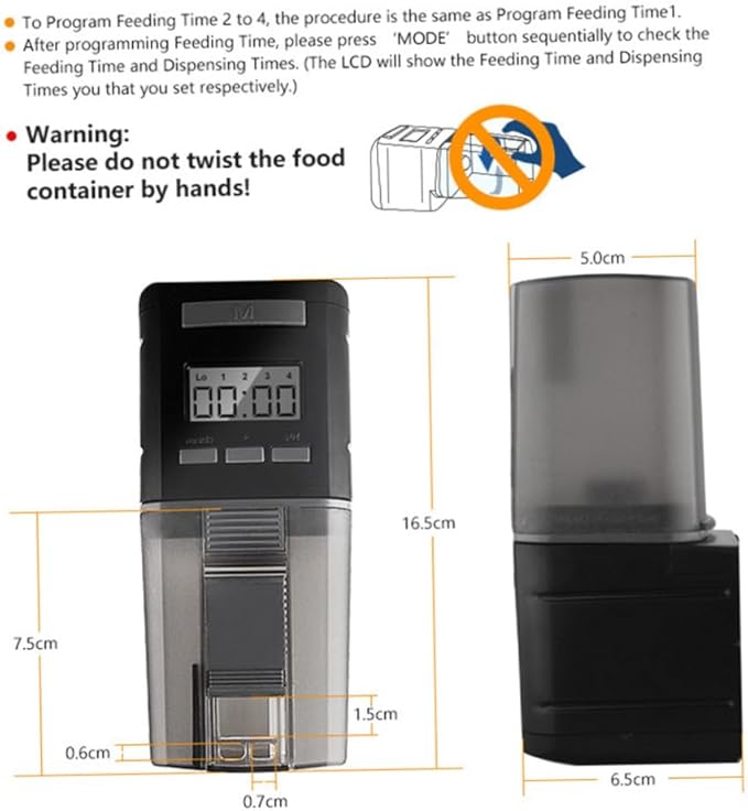 Angoily Automatic Fish Feeder Intelligent Timing Device for Fish Tanks and Ponds Capacity Feeding Schedule for Vacation Use Black Design