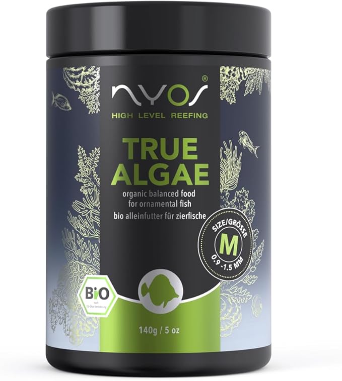 NYOS® True Algae Organic Fish Food - Soft Granulate with Wakame Chlorella Spirulina for Herbivorous Fish - 140g