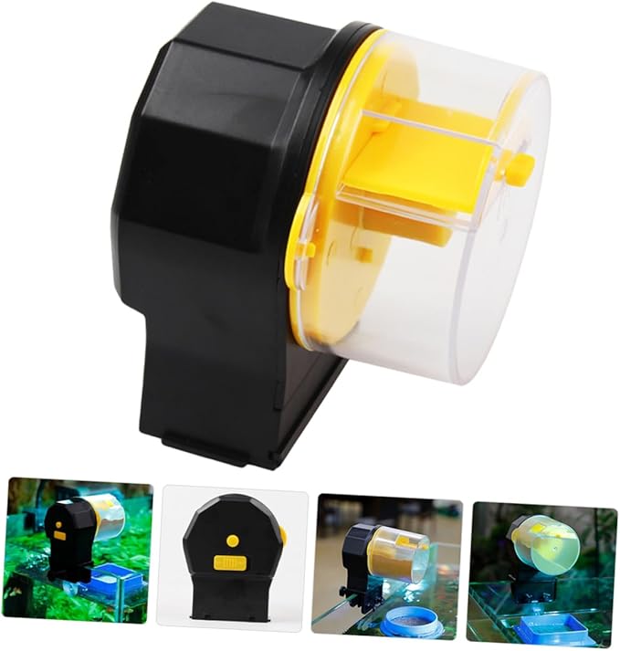 BESPORTBLE Automatic Fish Feeder for Aquarium Adjustable Feeding Timer Vacation Fish Food Dispenser Yellow Without Battery