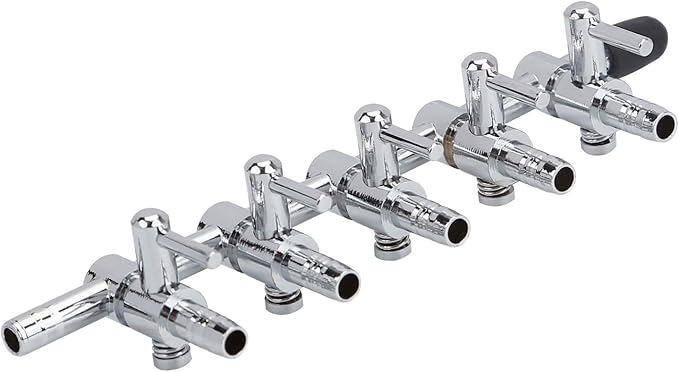 Pawfly 5-Way Aquarium Air Flow Control Lever Valve Manifold for Air Pumps Fish Tank Multi-Port Distributor Splitter with 5 Non-Return Check Valves and 6 Suction Cup Clips