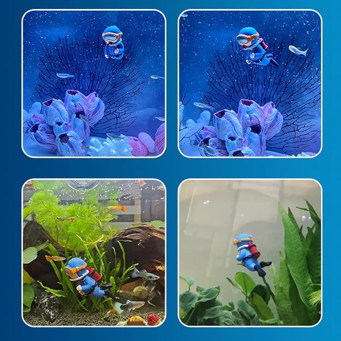 2-Pack Floating Fish Tank Decorations, Little Diver Aquarium Decoration Aquarium Accessories Fish Playmate for Fish Tank(Pink& Green)