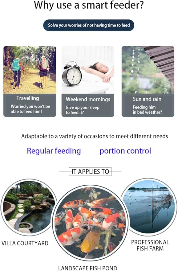 Automatic fish feeder for pond, Pond feeder, Automatic koi fish feeder for pond outdoor, Fish feeder automatic dispenser For a vacation away and prevent sunstroke(4.5L-battery powered)