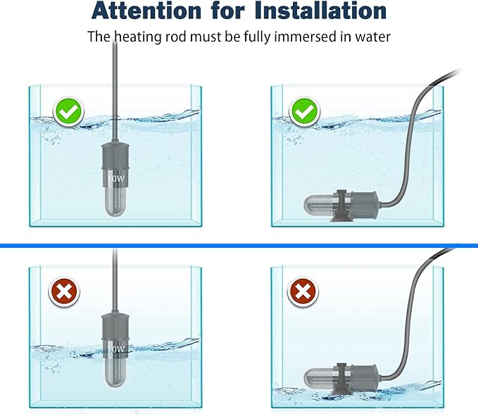 YOFOTHS Adjustable Mini Aquarium Heater 0.5/1/2/3 Gallon Submersible Small Fish Tank Heater 10W/20W/30W Digital Display Thermostat External Temperature Controller (10W)