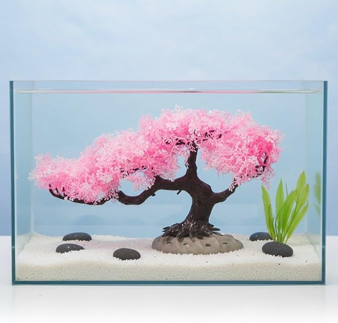 Sanfly Artificial Aquarium Plants, Fake Aquarium Aquatic Plant Cherry Blossom Aquarium Fish Tank Simulation Aquatic Aquarium Tank Accessories