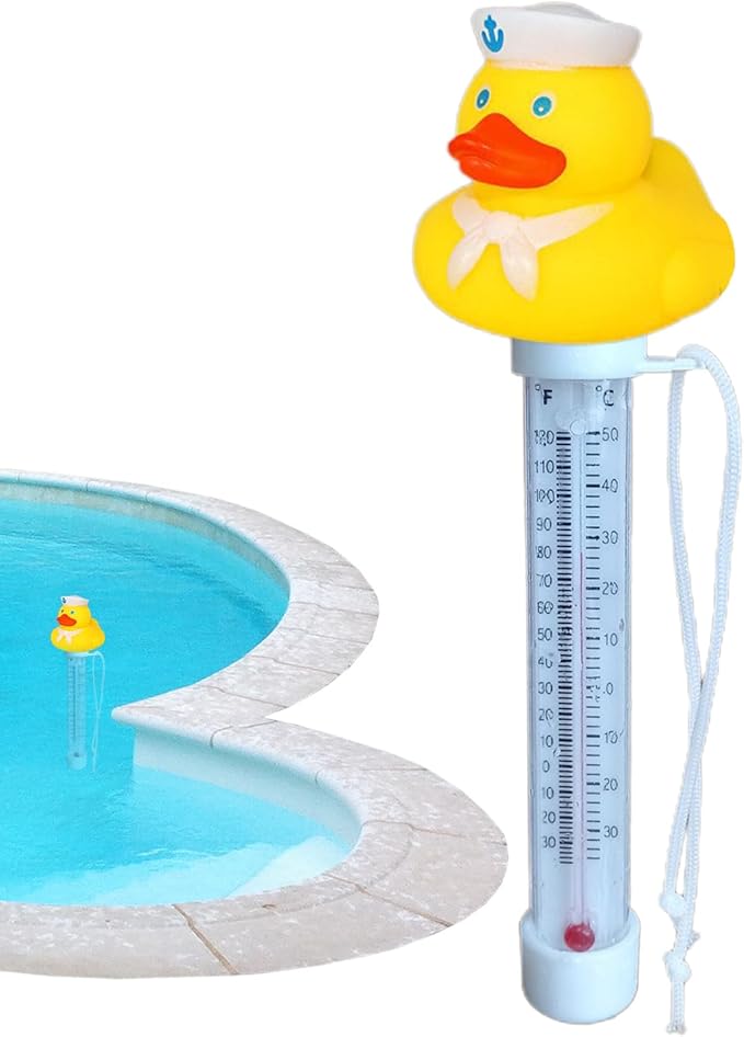 Pool Floating Thermometer, Bath Thermometer, Easy-Read Water Temperature Gauge with String, Duck Shape Floating Swimming Pool Thermometer, Temperature Gauge for Hot Tubs & Aquariums