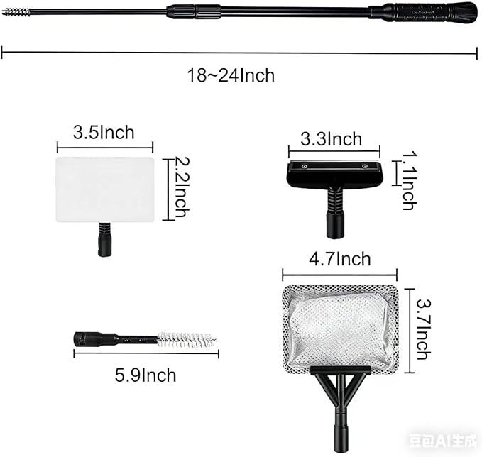 Carefree Fish 4IN1 Aquarium Cleaning Tools Long Handle Adjustable Length 18~24Inch Fish Tank Cleaner Kit Algae Scraper Scrubber Brushes Set