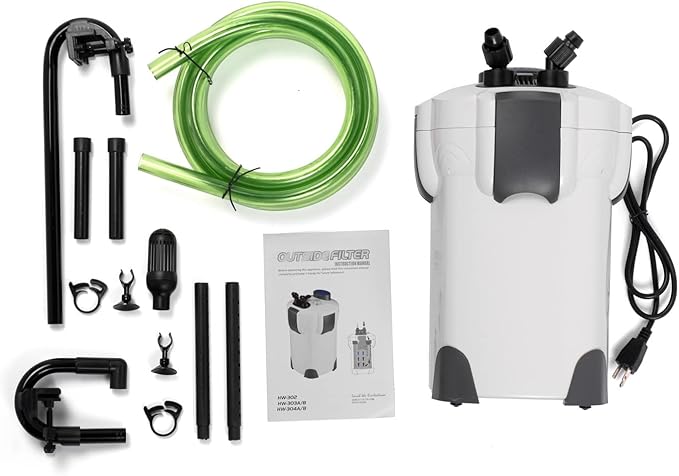 CNZ HW-302 265GPH Aquarium Canister Filter with Meida Kits, White