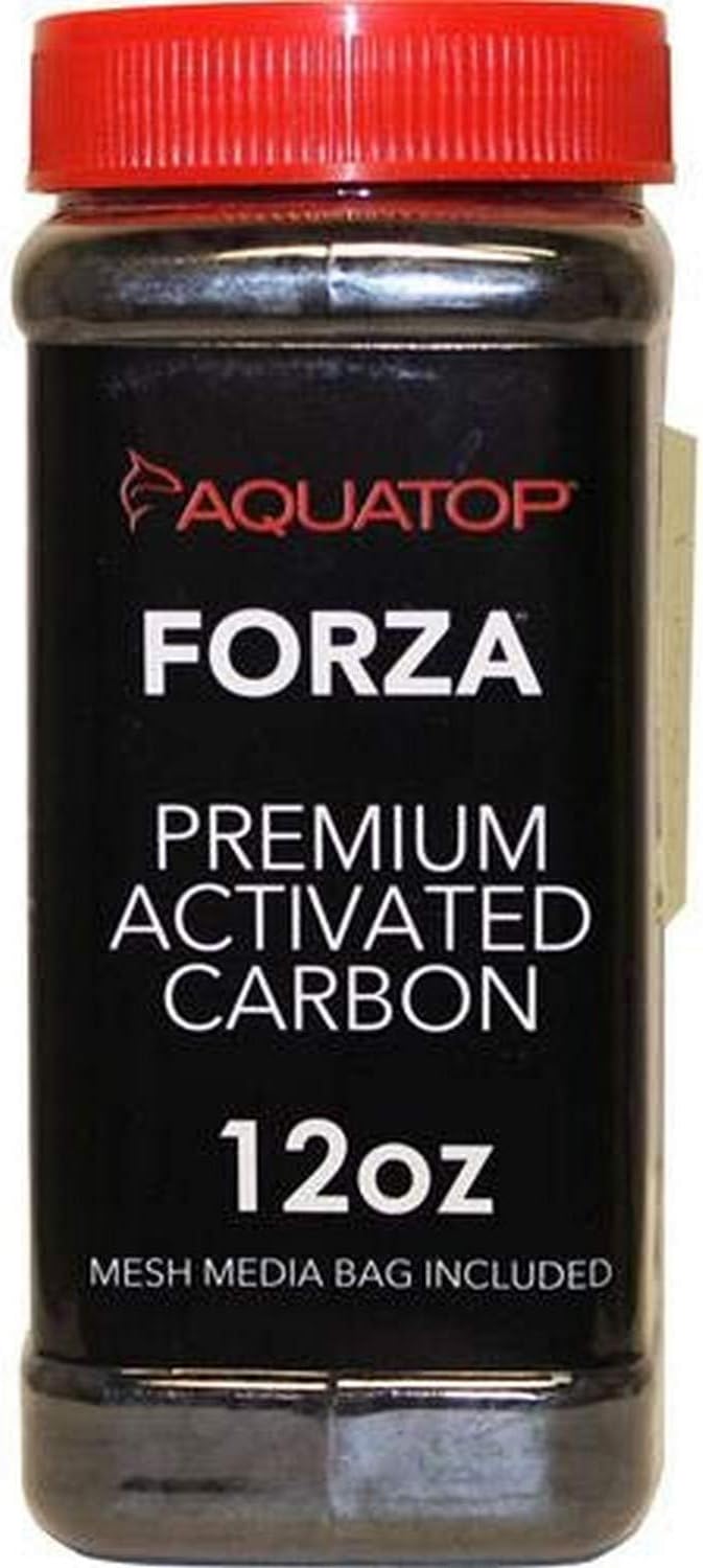 Aquatop Forza Premium Activated Carbon with Reusable Mesh Media Bag, 12 oz. – Safe for Saltwater & Freshwater Filters, Pelletized Aquarium Carbon, Keeps Water Crystal Clear, PSAC-350G