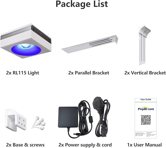 PopBloom 2026 New Launch 115W WiFi & APP Programmable LED Reef Aquarium Light, for 36" 48" 50" 72" Marine SPS LPS Corals & Saltwater Tanks (RL115 with Arm Kitx2)