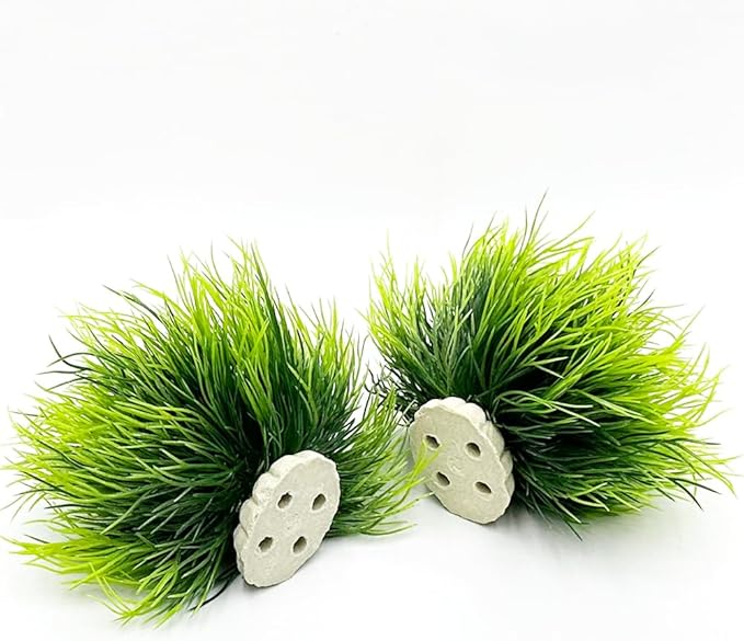 Aquarium Plants Fish Tank Decorations 2pcs Small Size/3.5inch Ornament Plastic Artificial Plant Goldfish Waterscape Fish Hides Mini Grass Set (2pcs/Green)