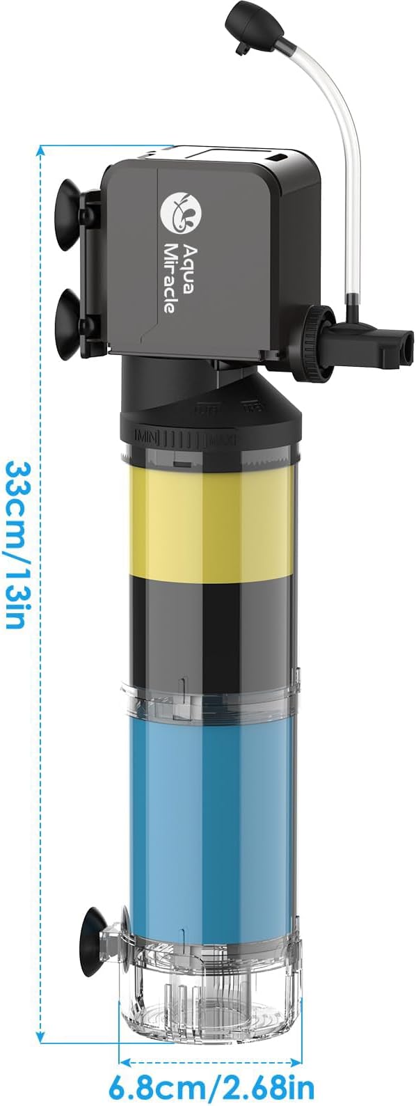 AquaMiracle Aquarium Filter for 40-150 Gallon Aquariums, Fish Tank Filters Turtle Filter Internal Power Filter 3-Stage Filtration with Aeration/Rainfall Modes Flow Rate and Direction Adjustable
