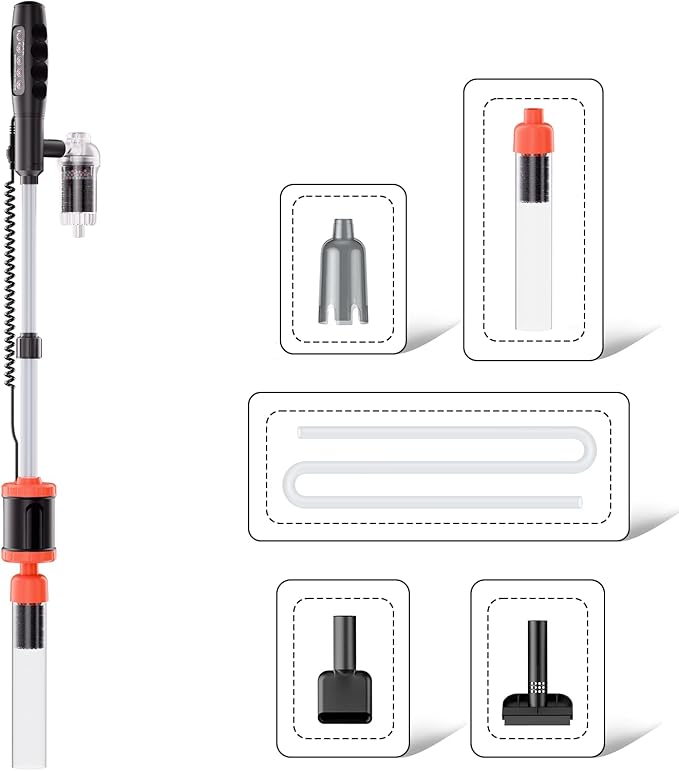 AKKEE Aquarium Vacuum Gravel Cleaner Handle Control, 8 in 1 Multifunctional 36W Electric Fish Tank Cleaner Vacuum for Automatic Water Change, Wash Sand, Water Circulation and Timed Off