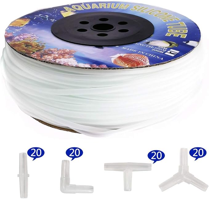 ALEGI 320 Feet Standard 3/16" Flexible Airline Tubing with Connectors for Aquariums, Terrariums and Hydroponics