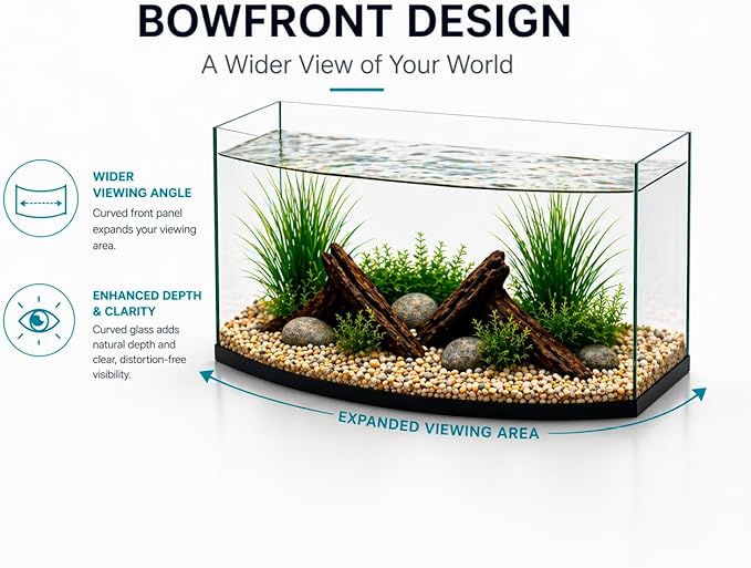 Aquatop EuroStyle Bowfront - 6.1-Gallon Nano Semi-Circle Glass Aquarium, Safe for Freshwater & Saltwater, Desktop Fish Tank, Panoramic, ES-16