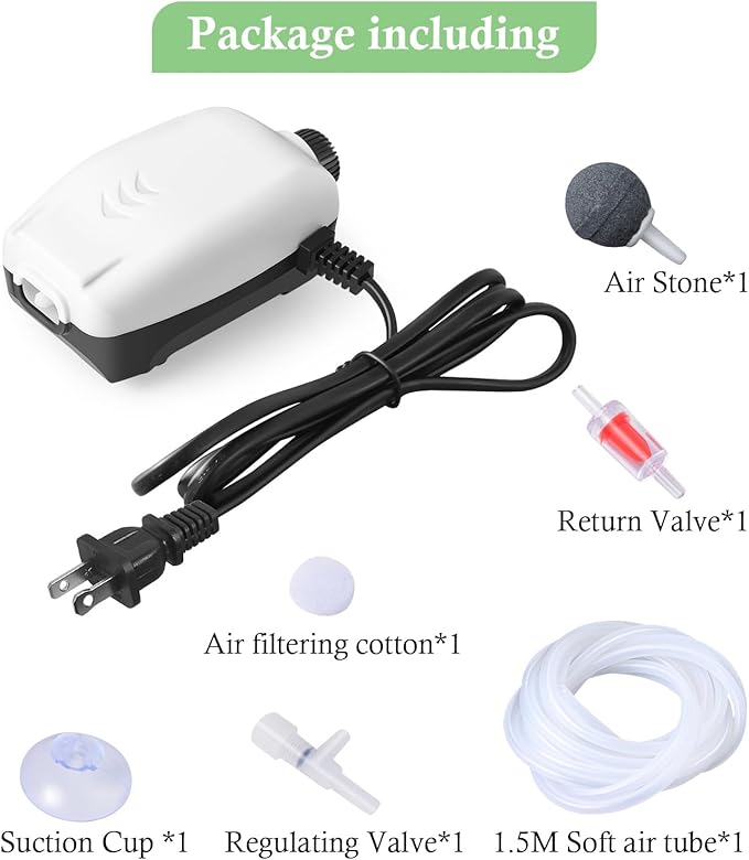 HITOP Upgraded 2W Adjustable Single Outlet Aquarium Air Pump, 2.8L/M Mini Quiet Fish Tank Aerator with Accessories, Oxygen Pump for Small Tank up to 40Gallon
