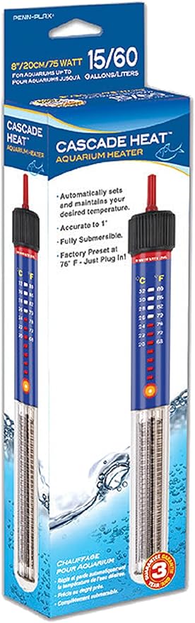 Penn-Plax Cascade Heat Aquarium Heater – Fully Submersible – Great for Freshwater and Saltwater Fish Tanks – 7.5” Length – 25 Watt