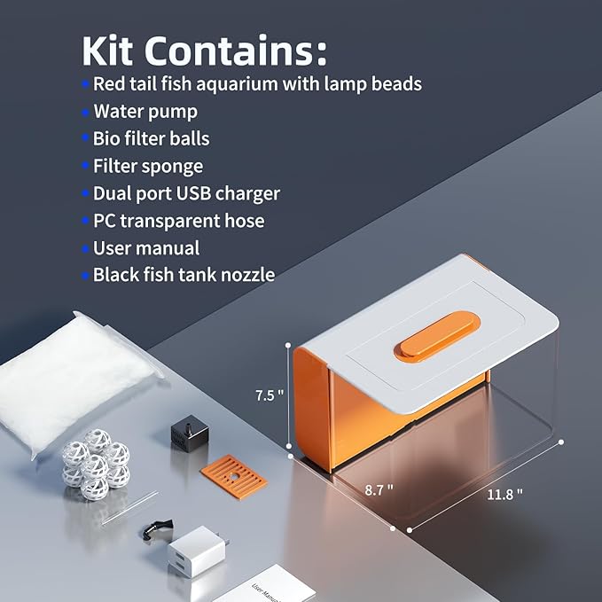 Betta Fish Tank Kit 2.5 Gallon Aquarium with Hidden Filtration, Light, Lid, Small Acrylic Tank for Beta, Shrimp, Guppy