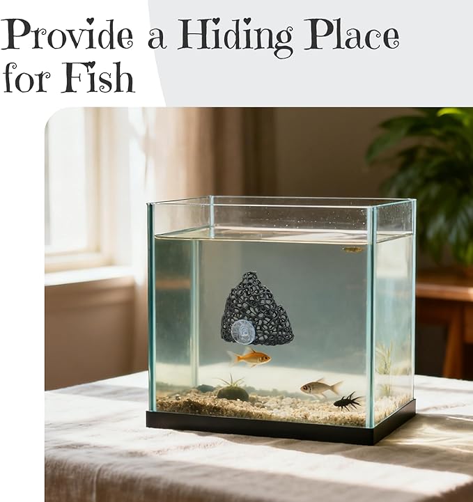 Cave with Suction Cup, Aquarium Betta Fish Hideout Habitat Decor, Stable Resting Hiding Place for Cherry Shrimp, Dwarf Shrimp, Guppy and Small Fish (Black)