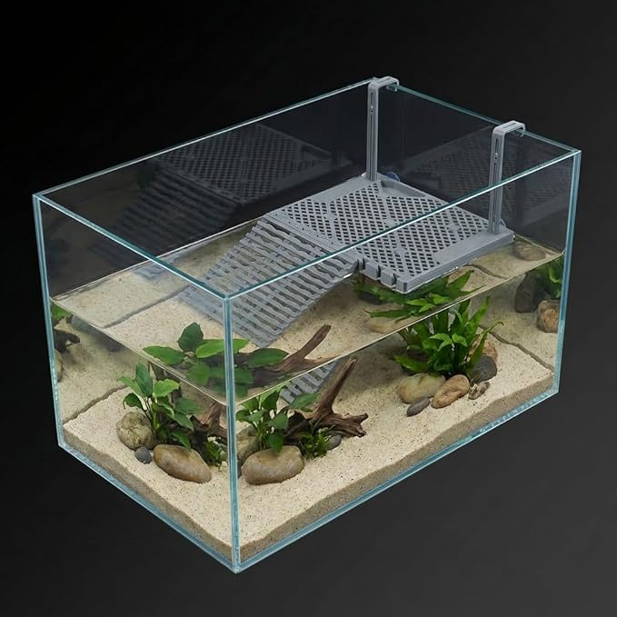 SolidForm Hanging Turtle Basking Platform with Built-in Food Tray, Zero Zip-Tied, Non-Slip Ramp Terrace, Resting Turtles Dock, for 20–75 Gallon Aquariums Frog Turtle Turtle Tank Accessories