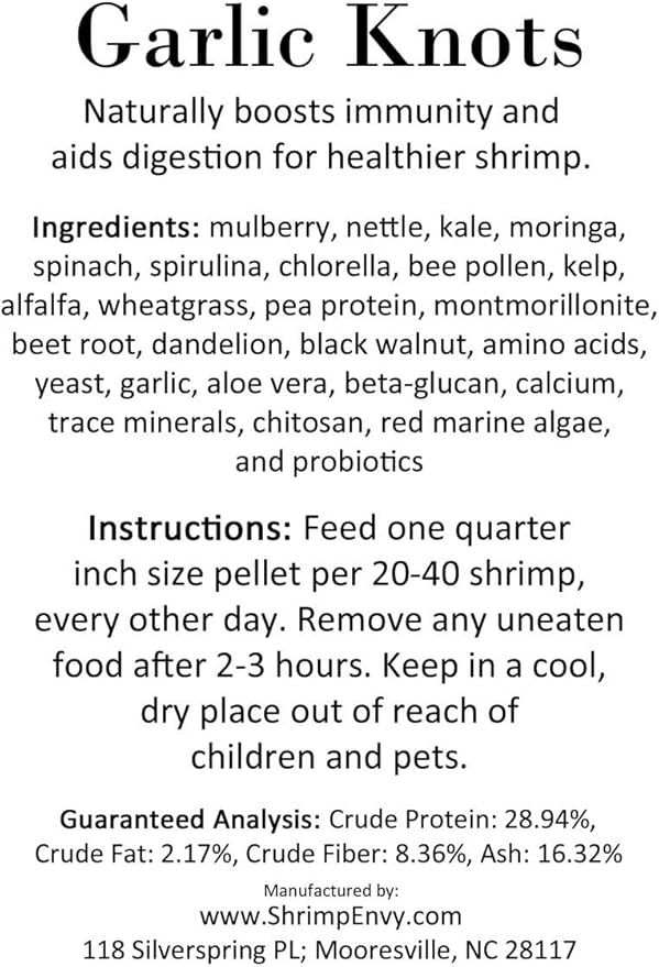 Shrimp Envy x TGOE Garlic Knots Natural Healthy Immunity Vitality Shrimp Food for Shrimp Fish Snail Crab Growth - 35g
