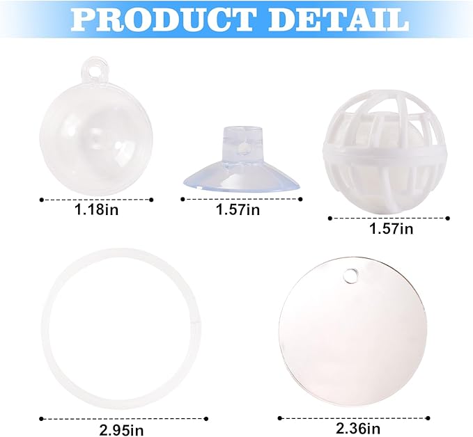 Betta Fish Toys, 2 PCS Fish Exercise Ring and Nitrifying Balls Set, Betta Mirror Toy Set, Feeding Ring with Suction Cup, Fishing Tank Accessories for Gifts (White)