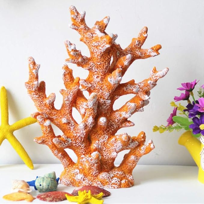 Taotenish Artificial Coral Ornament Underwater Sea Plants Decorations Craft Resin Aquarium Plants Coral Fish Tank Decorations - Yellow