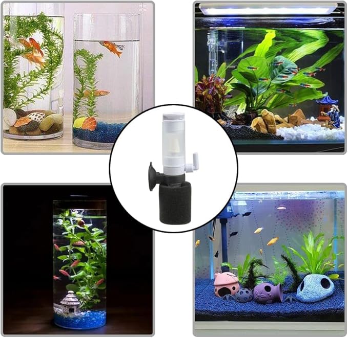 Senzeal Mini Sponge Fish Filter Quiet 3 in 1 Small Aquarium Air Pump Filter for Freshwater Saltwater Small Fish Tank with Check Valve 106cm Airline Tubing