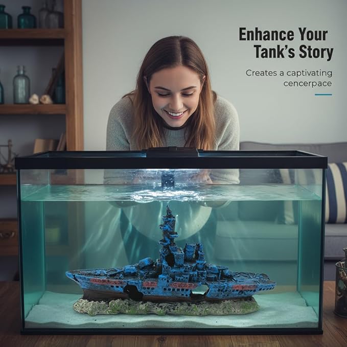 J-star Fish Tank Decorations, Shipwreck Ship Aquarium Decor, Aquarium Fish Tank Landscape Decoration Resin Ornaments