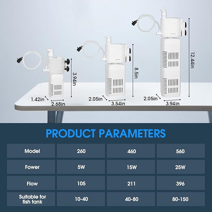 The fish tank filter is suitable for 80-160 gallon aquariums, filtering/oxygenating/water circulation. Built-in biochemical filter cotton